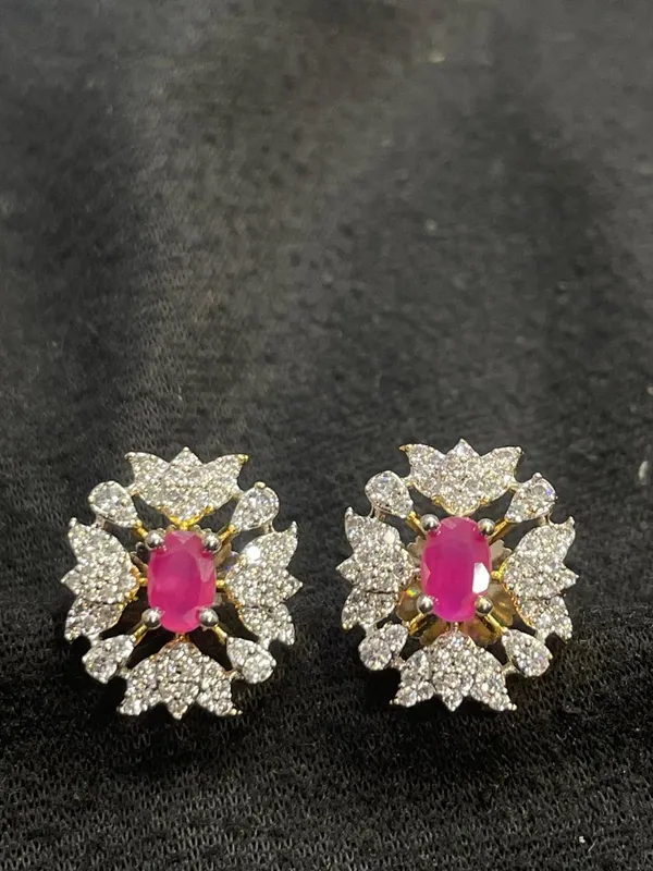 Pink_Gold_Tone_Floral_Stone_Stud_Earrings_For_Women