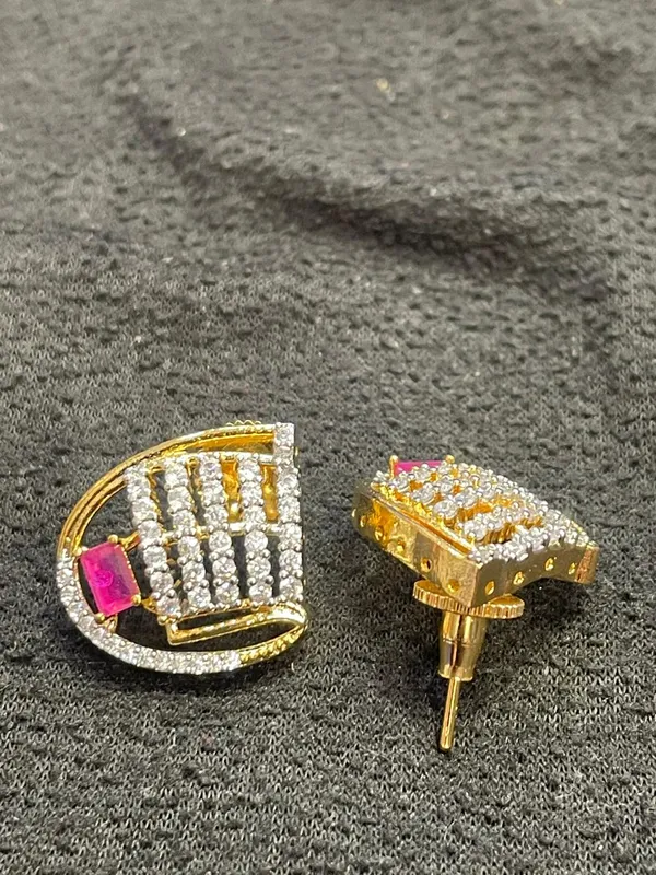 Gold_Tone_Rhinestone_Pink_Stone_Pendant_And_Earring_Set_For_Women