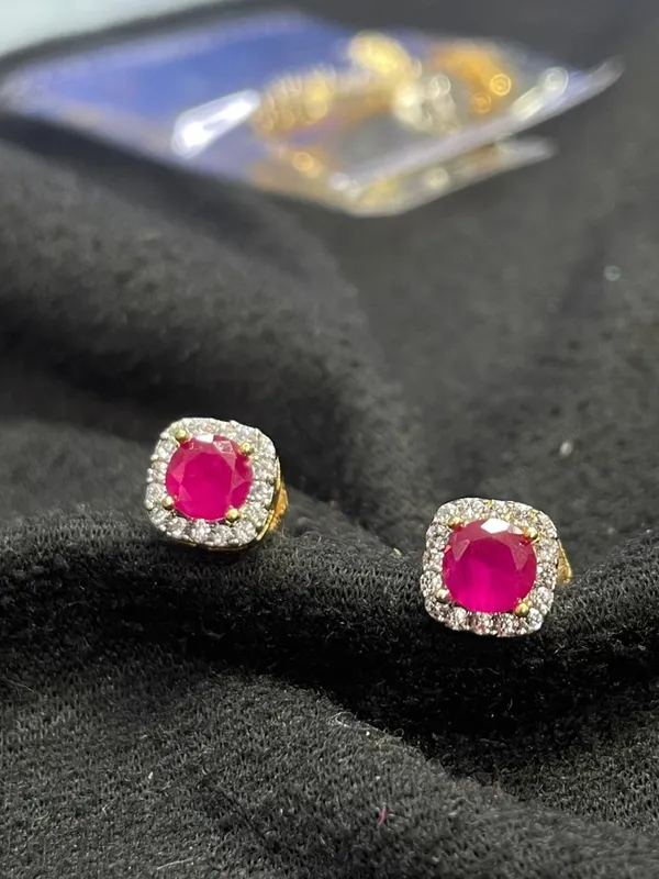 Pink_Stone_Gold_Tone_Square_Halo_Stud_Earrings_For_Women