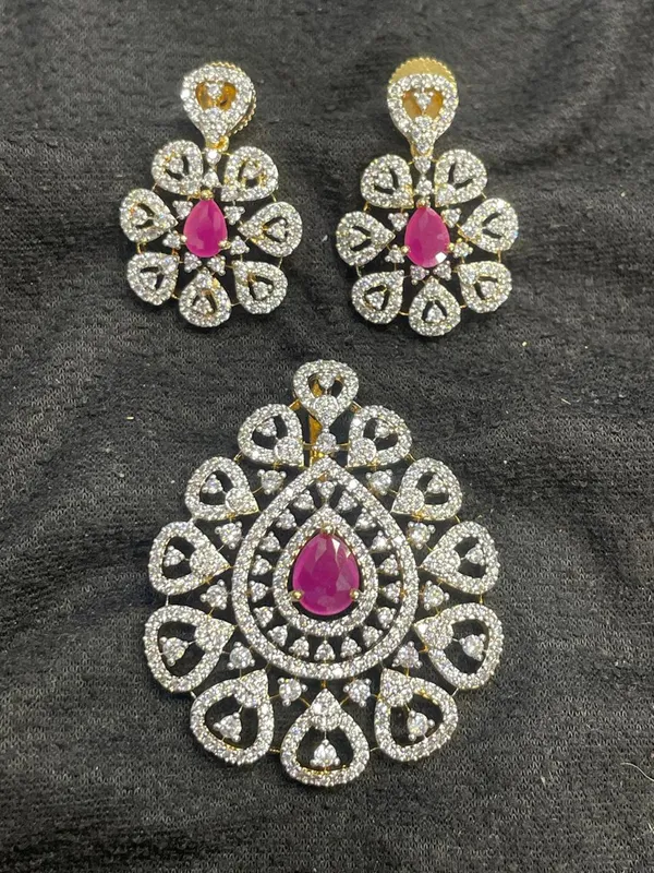 Silver_Tone_Pink_Stone_Floral_Pendant_And_Earrings_Set_For_Women