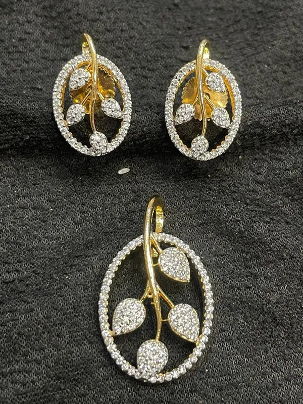 Gold_Tone_Stone_Set_Oval_Leaf_Drop_Earrings_For_Women