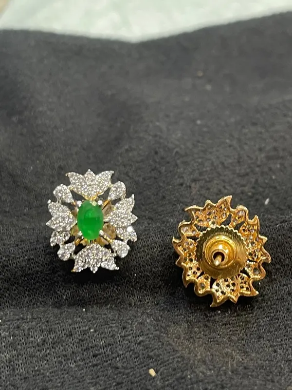 Green_Gold_Tone_Floral_Oval_Stone_Stud_Earrings_For_Women