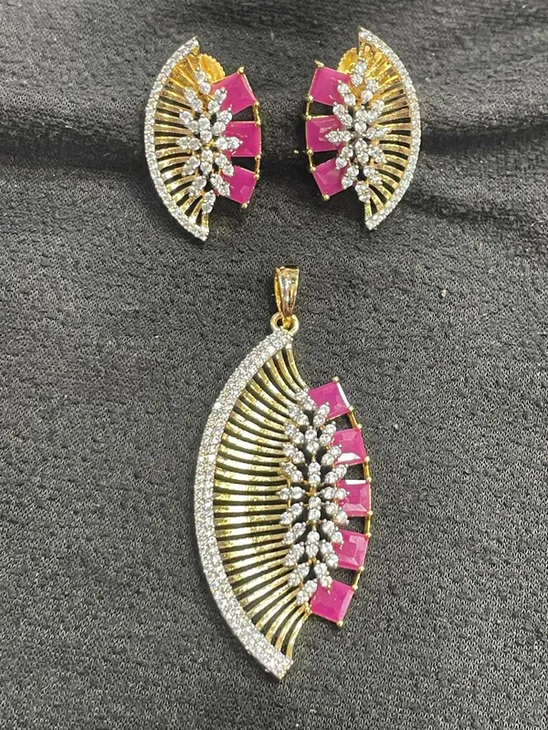 Pink_Stone_Gold_Tone_Half_Moon_Pendant_And_Earrings_Set_For_Women