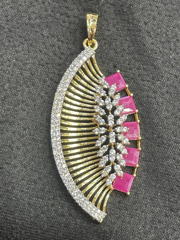 Pink_Stone_Gold_Tone_Half_Moon_Pendant_And_Earrings_Set_For_Women