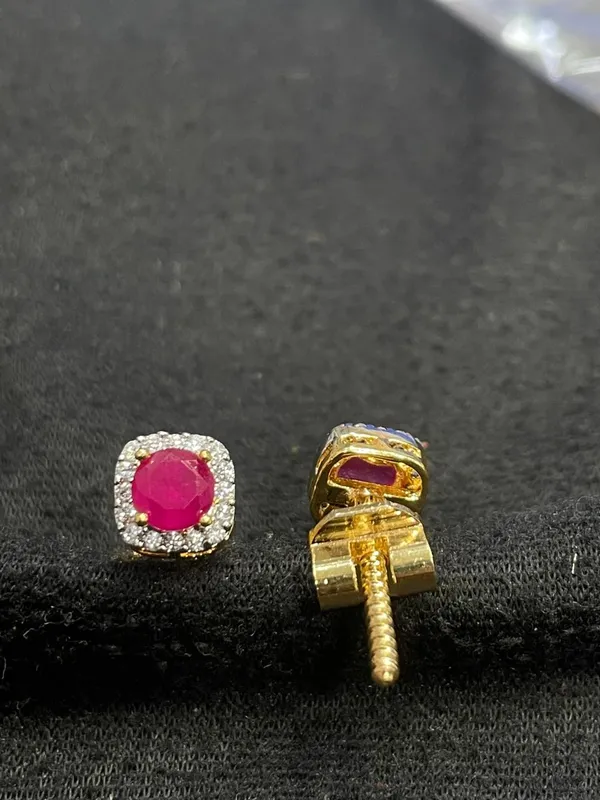 Pink_Stone_Gold_Tone_Square_Halo_Stud_Earrings_For_Women