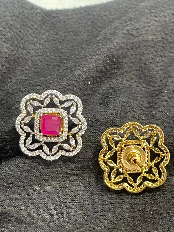 Pink_Gold_Tone_Square_Stone_Floral_Pendant_Earrings_Set_For_Women