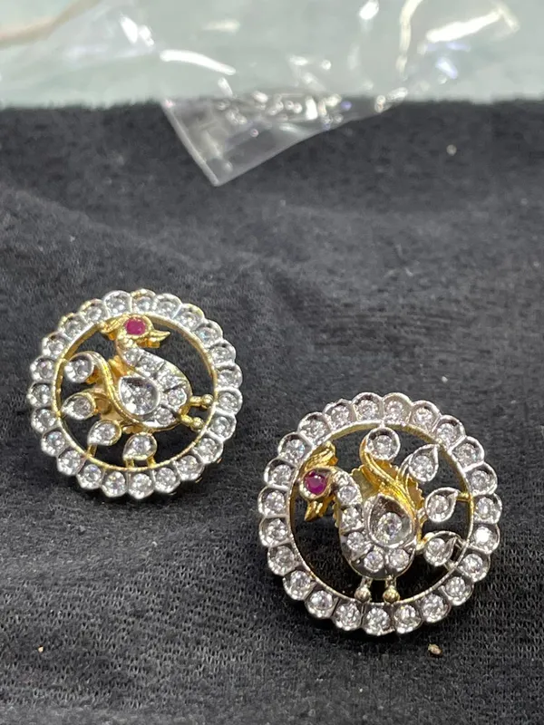 Gold_Tone_Peacock_Motif_Round_Stud_Earrings_For_Women