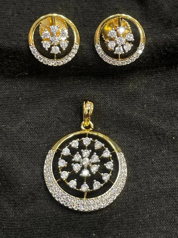 Gold_Tone_Floral_Clear_Stone_Pendant_And_Earrings_Set_For_Women