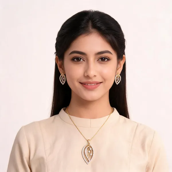 Gold_Tone_Crystal_Leaf_Pendant_And_Earrings_Jewellery_Set_For_Women