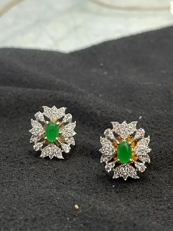 Green_Gold_Tone_Floral_Oval_Stone_Stud_Earrings_For_Women