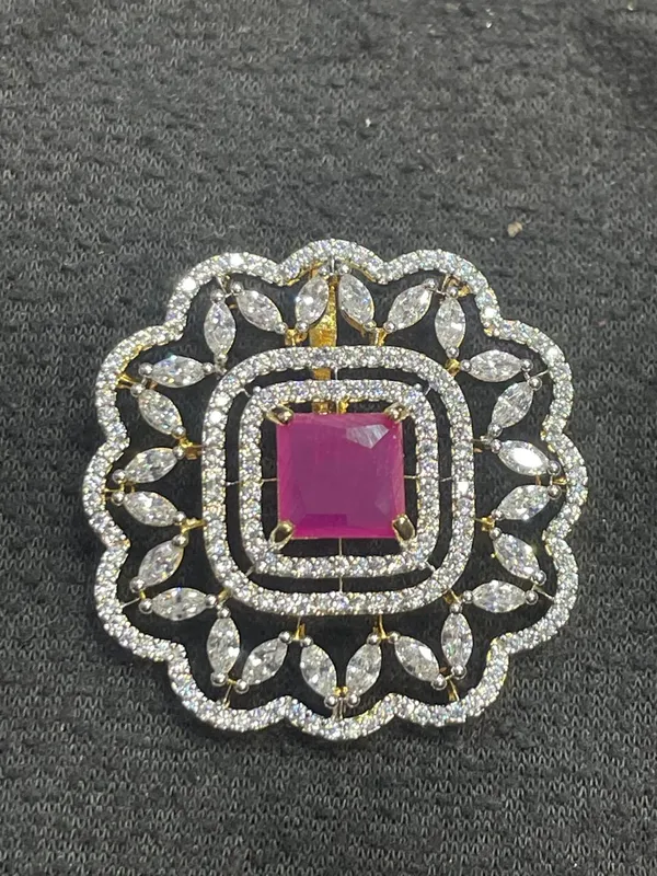 Pink_Gold_Tone_Square_Stone_Floral_Pendant_Earrings_Set_For_Women