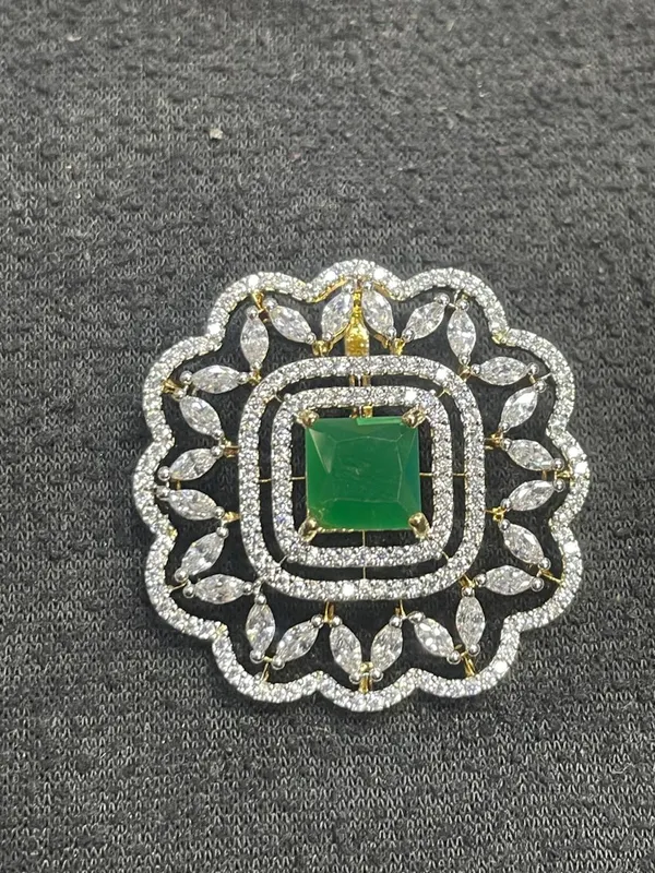 Green_Stone_Silver_Tone_Floral_Pendant_And_Earrings_Set_For_Women