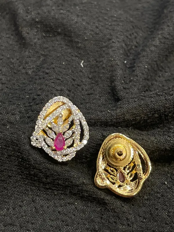 Pink_Gold_Tone_Floral_Teardrop_Stone_Pendant_Earrings_Set_For_Women
