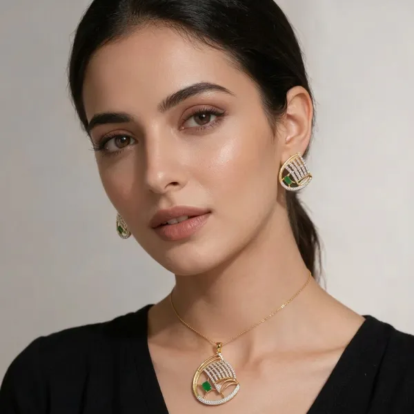 Gold_Tone_Green_Stone_Openwork_Pendant_For_Women