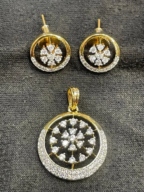 Gold_Tone_Floral_Clear_Stone_Pendant_And_Earrings_Set_For_Women