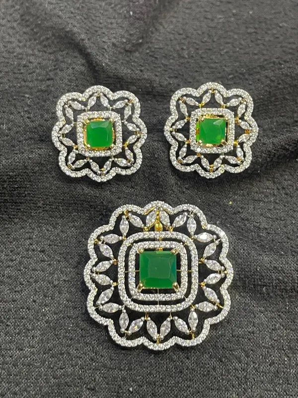 Green_Stone_Silver_Tone_Floral_Pendant_And_Earrings_Set_For_Women