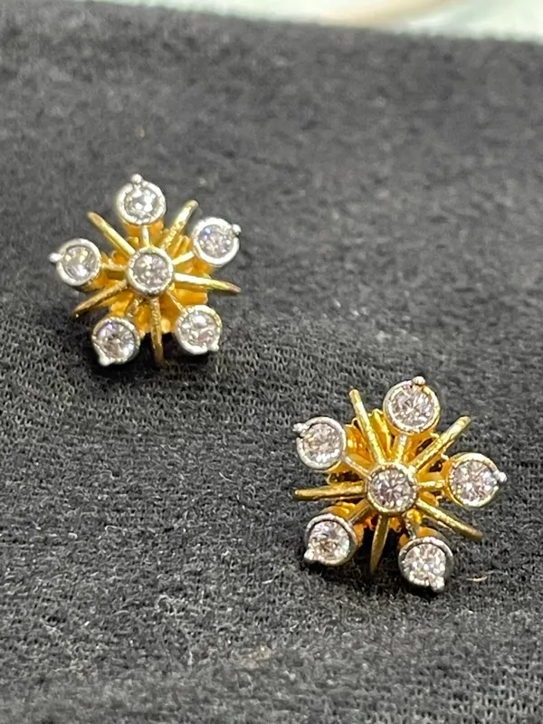 Gold_Tone_Floral_Clear_Stone_Stud_Earrings_For_Women