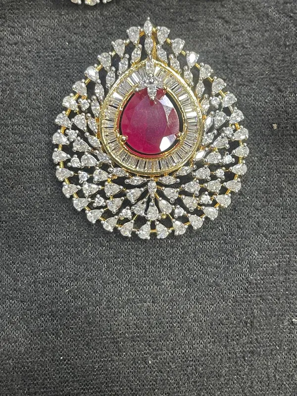 Gold_Tone_Ruby_Red_Teardrop_Stone_Pendant_Earrings_Set_For_Women