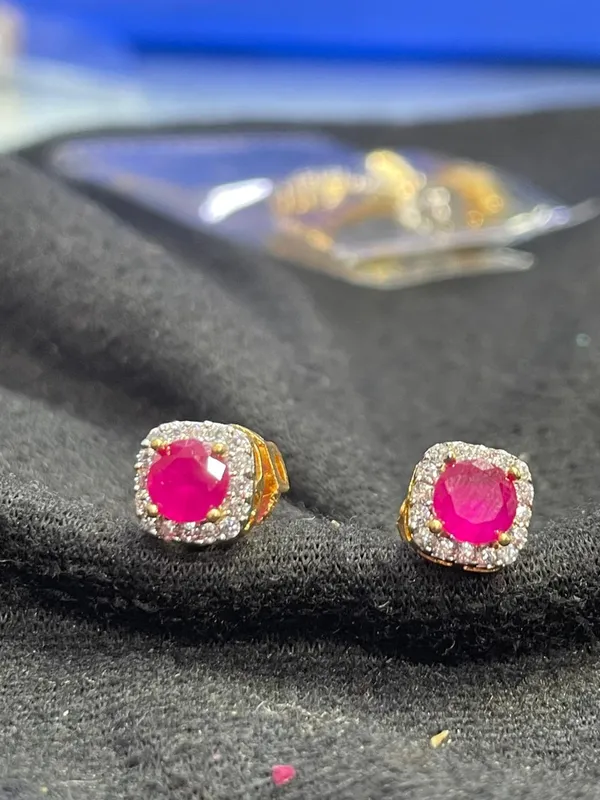 Pink_Stone_Gold_Tone_Square_Halo_Stud_Earrings_For_Women