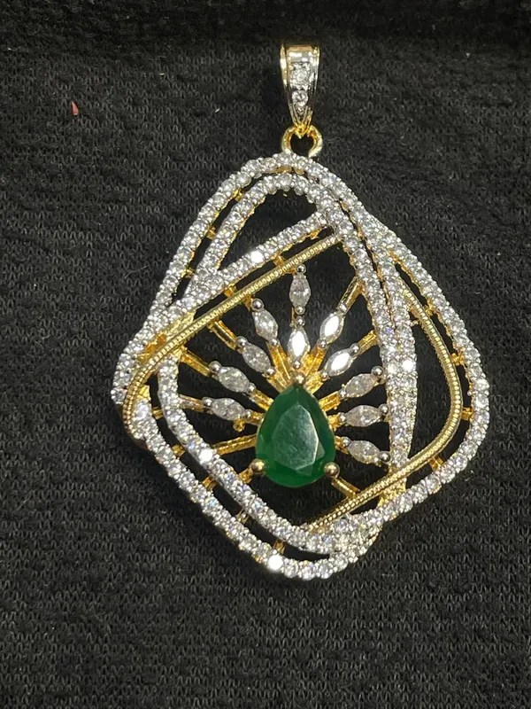 Green_Teardrop_Stone_Gold_Tone_Pendant_And_Earrings_Set_For_Women