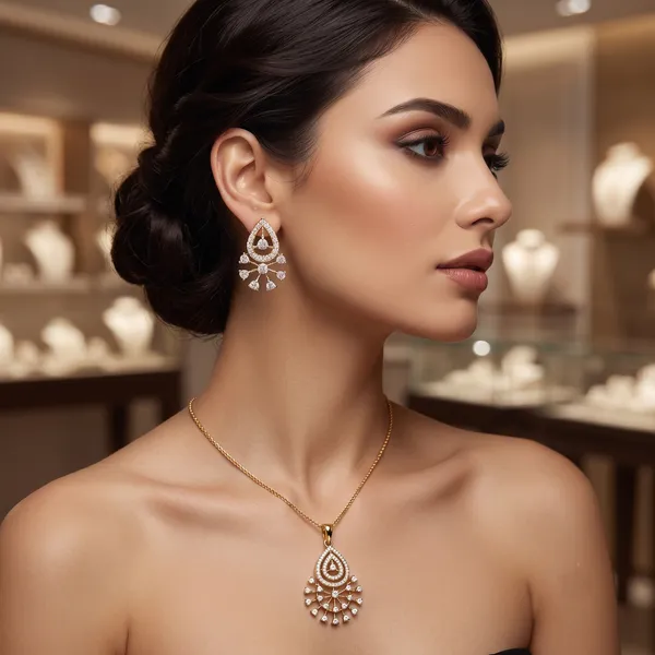 Gold_Tone_Rhinestone_Teardrop_Pendant_Set_For_Women