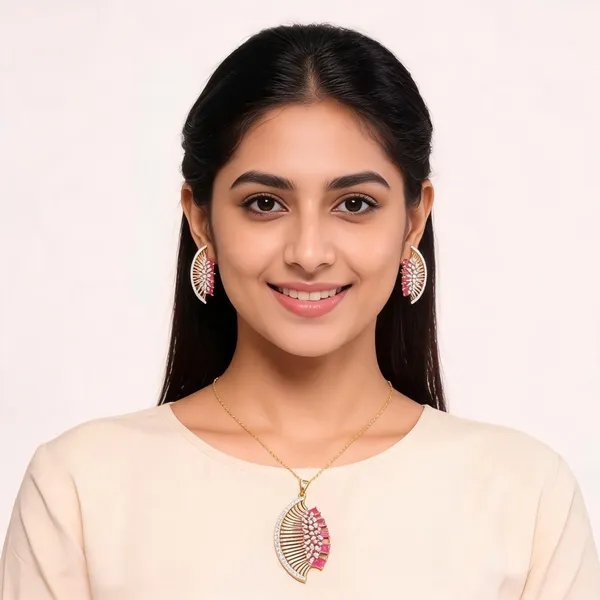 Pink_Stone_Gold_Tone_Half_Moon_Pendant_And_Earrings_Set_For_Women