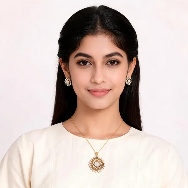 Gold_Tone_Clear_Stone_Circular_Pendant_Set_For_Women