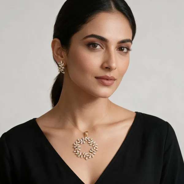 Gold_Tone_Leaf_Pendant_And_Earrings_Set_For_Women