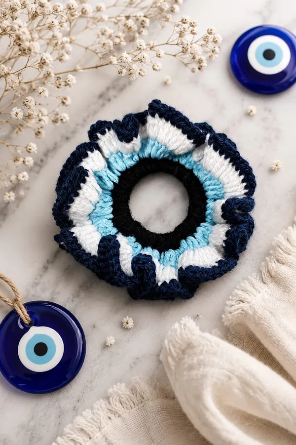 Blue_Yarn_Crochet_Scrunchie_for_Women