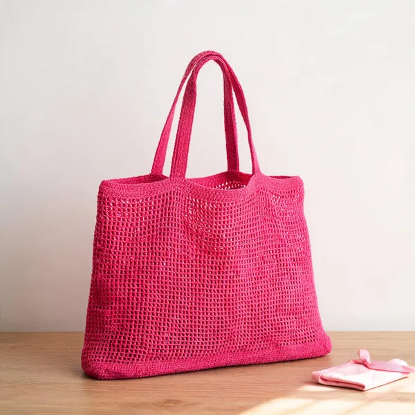 Pink_Acrylic_Open_Weave_Crochet_Tote_Bag_For_Women