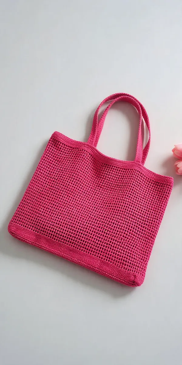 Pink_Acrylic_Open_Weave_Crochet_Tote_Bag_For_Women