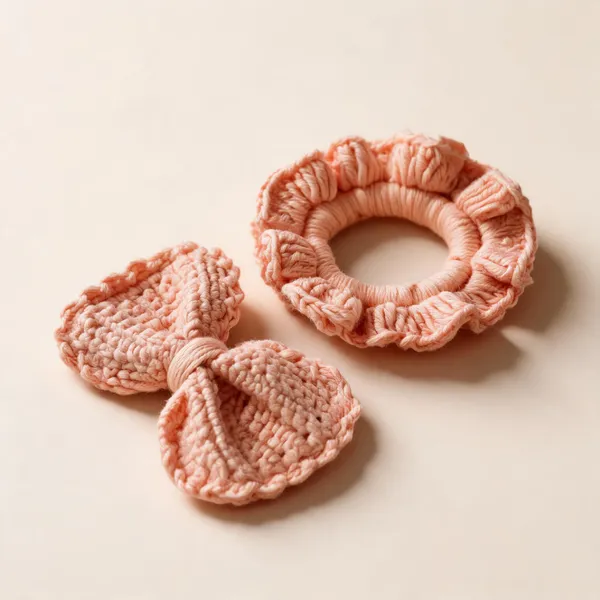 Peach_Crochet_Bow_Hair_Scrunchie_For_Women