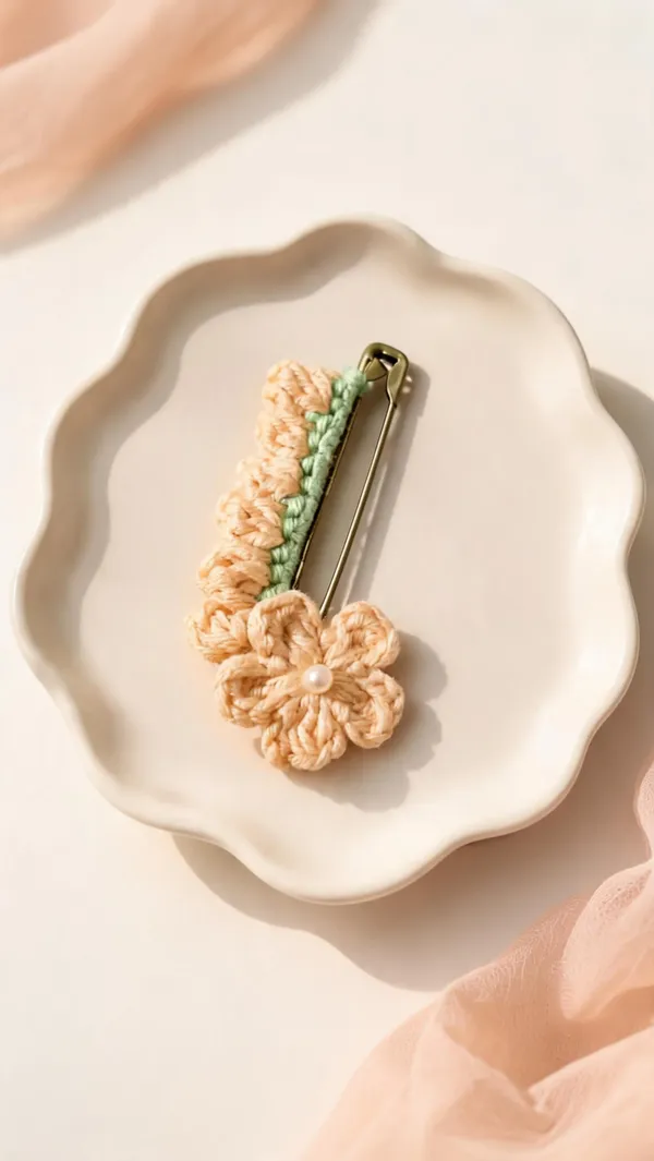 Peach_Acrylic_Crochet_Floral_Brooch_Pin_For_Women