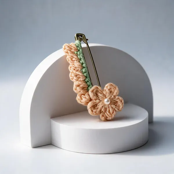 Peach_Acrylic_Crochet_Floral_Brooch_Pin_For_Women