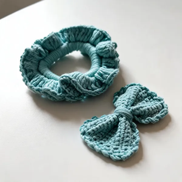 Turquoise_Crochet_Scrunchie_And_Bow_Set_for_Women