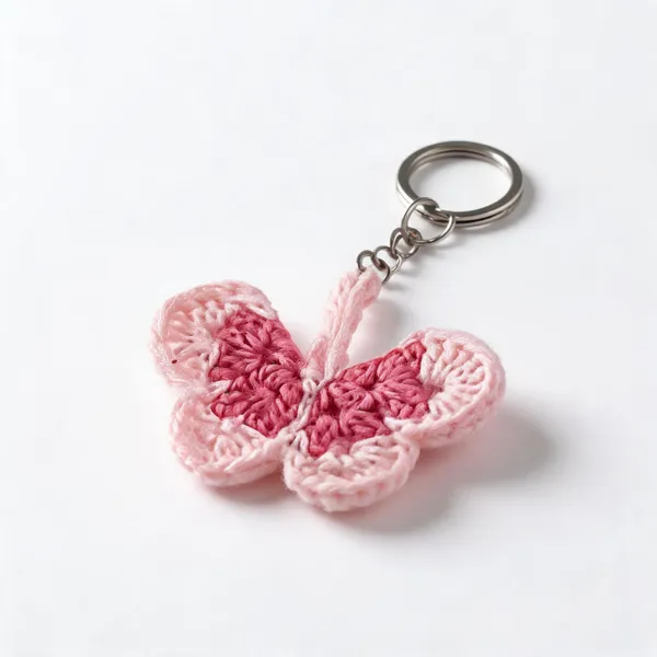 Pink_Cotton_Thread_Crochet_Butterfly_Keychain