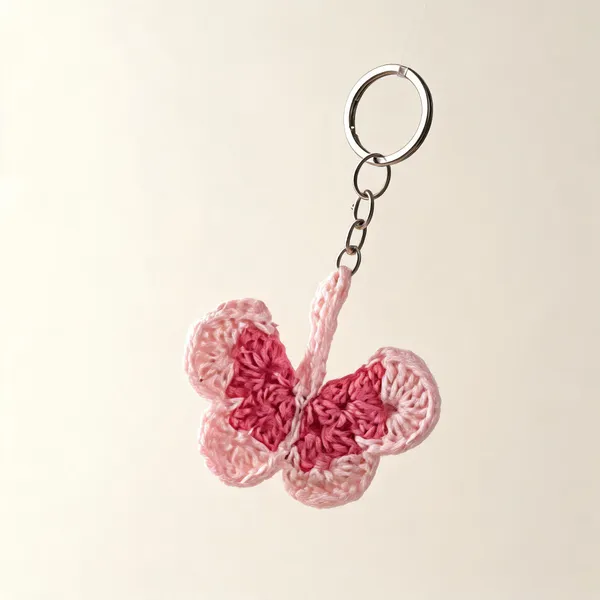 Pink_Cotton_Thread_Crochet_Butterfly_Keychain