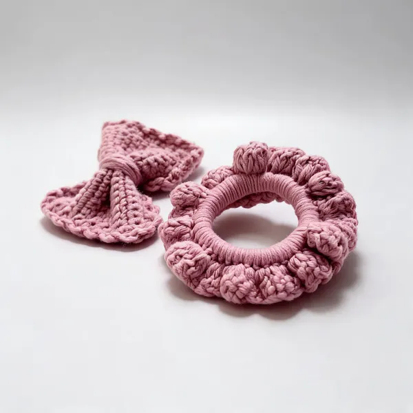 Pink_Crochet_Bow_And_Scrunchie_Hair_Accessories_Set