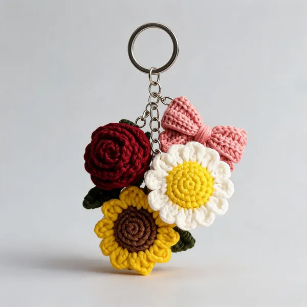 Multicolor_Acrylic_Crochet_Floral_Bow_Keychain_Set