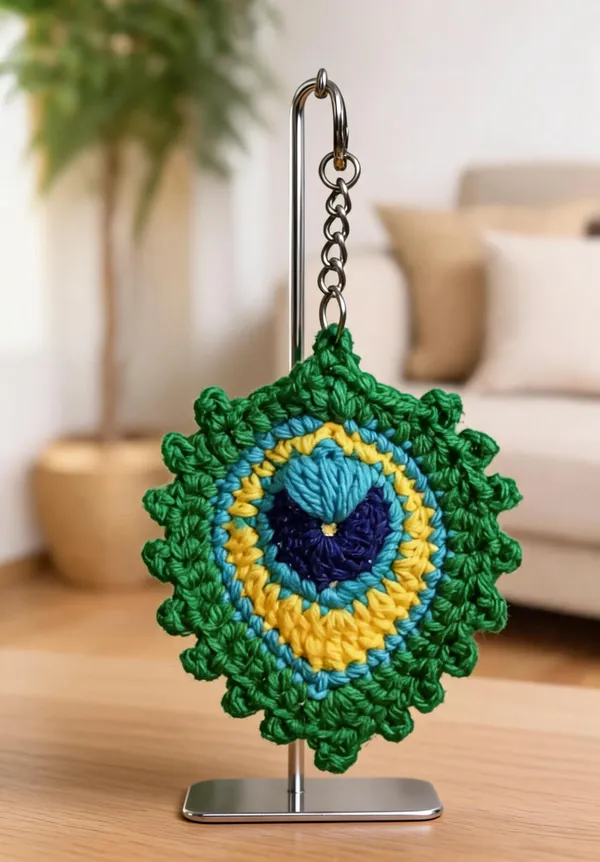 Green_Crochet_Peacock_Eye_Keychain_for_Everyone