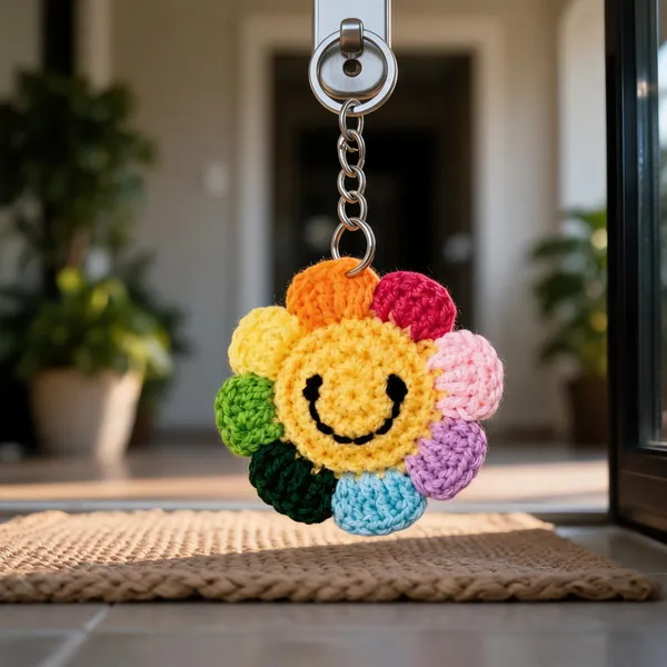 Multicolor_Acrylic_Crochet_Smiley_Flower_Keychain