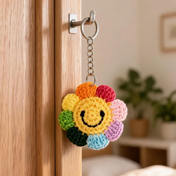 Multicolor_Acrylic_Crochet_Smiley_Flower_Keychain