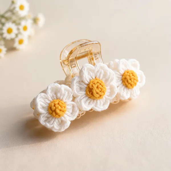 White_Yellow_Acrylic_Crochet_Floral_Hair_Clip_For_Women