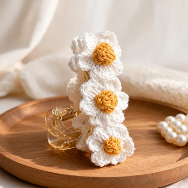 White_Yellow_Acrylic_Crochet_Floral_Hair_Clip_For_Women