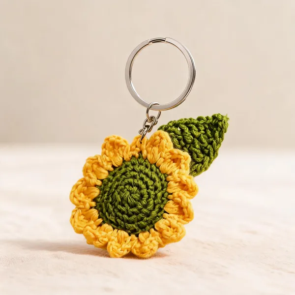 Green_And_Yellow_Crochet_Sunflower_Keychain_for_All