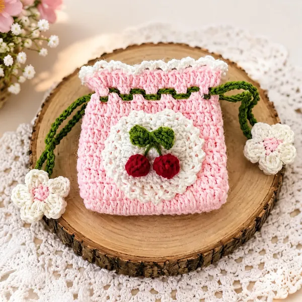 Pink_Cotton_Thread_Crochet_Drawstring_Pouch_For_Women