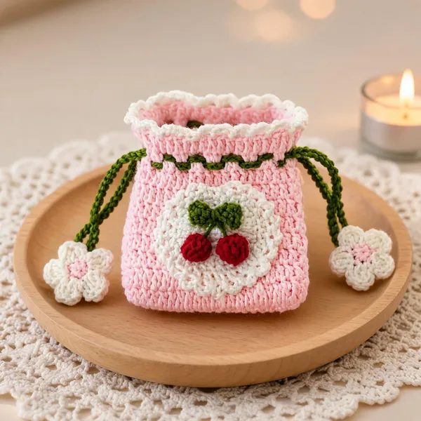Pink_Cotton_Thread_Crochet_Drawstring_Pouch_For_Women