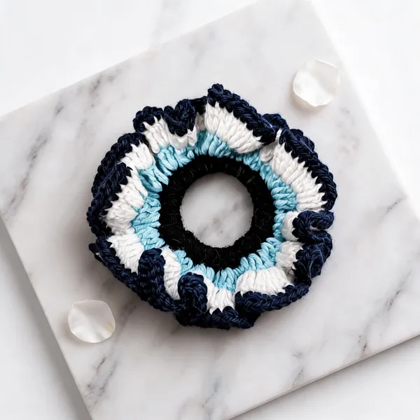 Blue_Cotton_Thread_Crochet_Scrunchie_For_Women