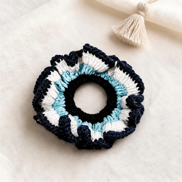 Blue_Cotton_Thread_Crochet_Scrunchie_For_Women