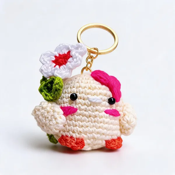 White_Cotton_Thread_Crochet_Cow_Keychain_For_Women